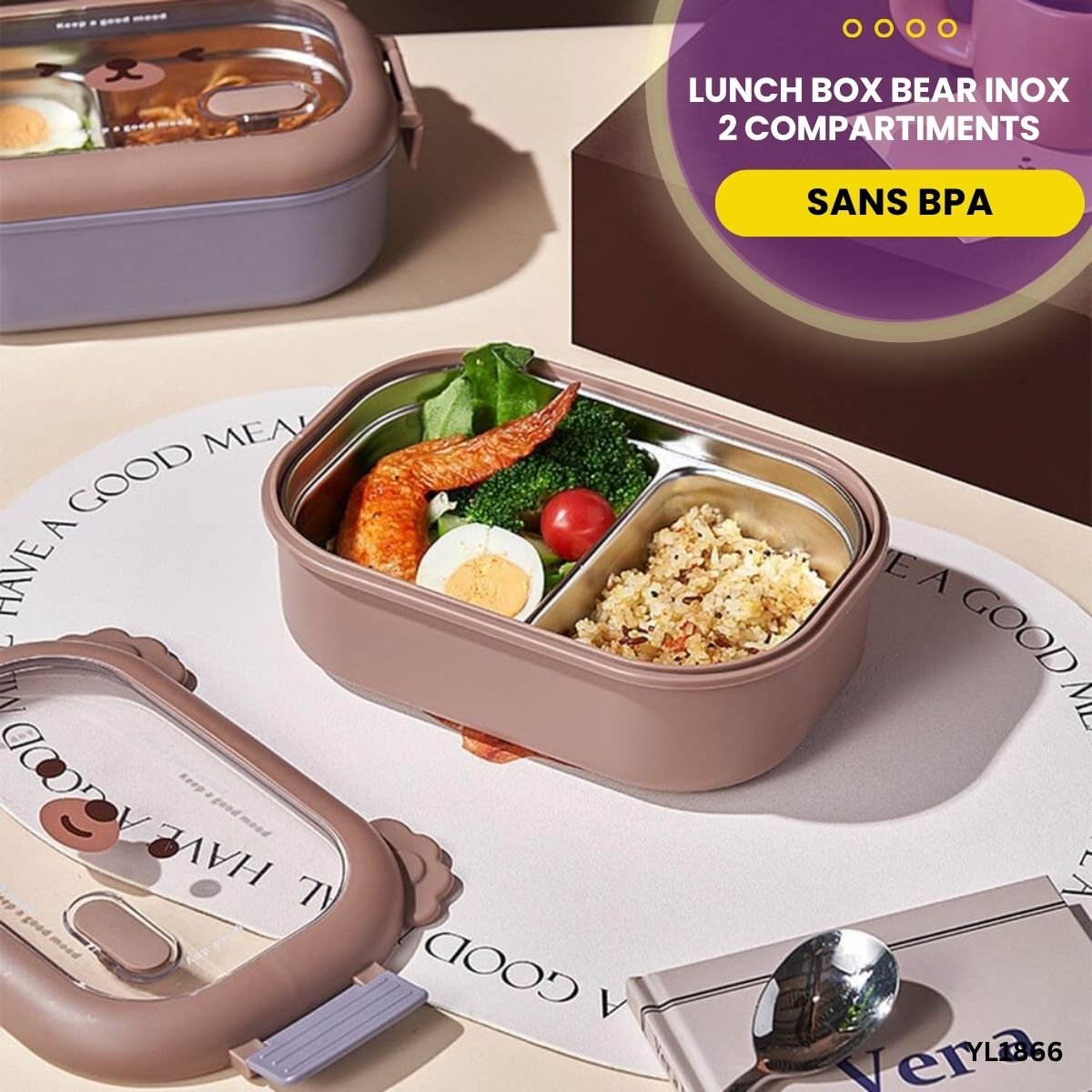Lunch box Bear Inox 2 Compartiments YL1866 – Image 3