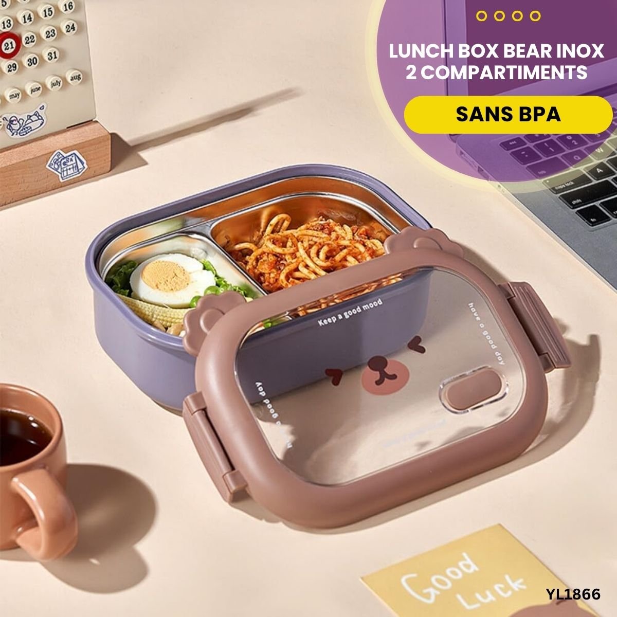 Lunch box Bear Inox 2 Compartiments YL1866 – Image 5