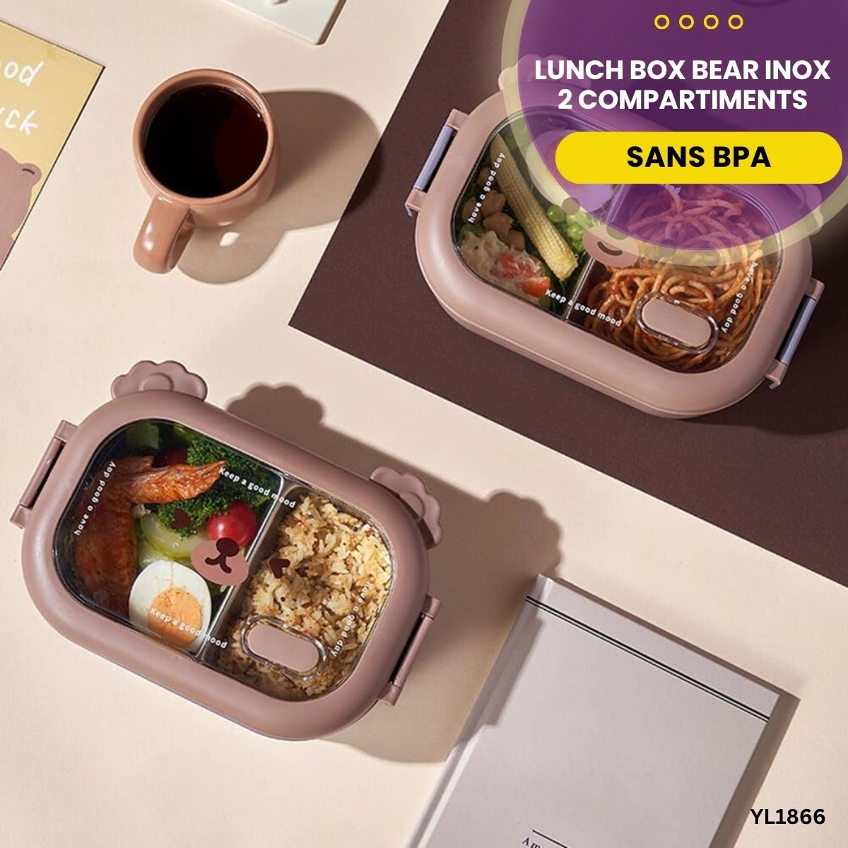 Lunch box Bear Inox 2 Compartiments YL1866 – Image 2