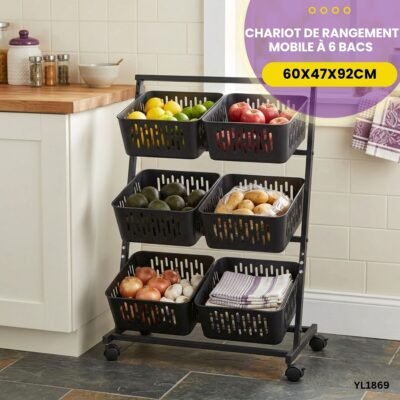 Chariot de rangement mobile à 6 bacs YL1869