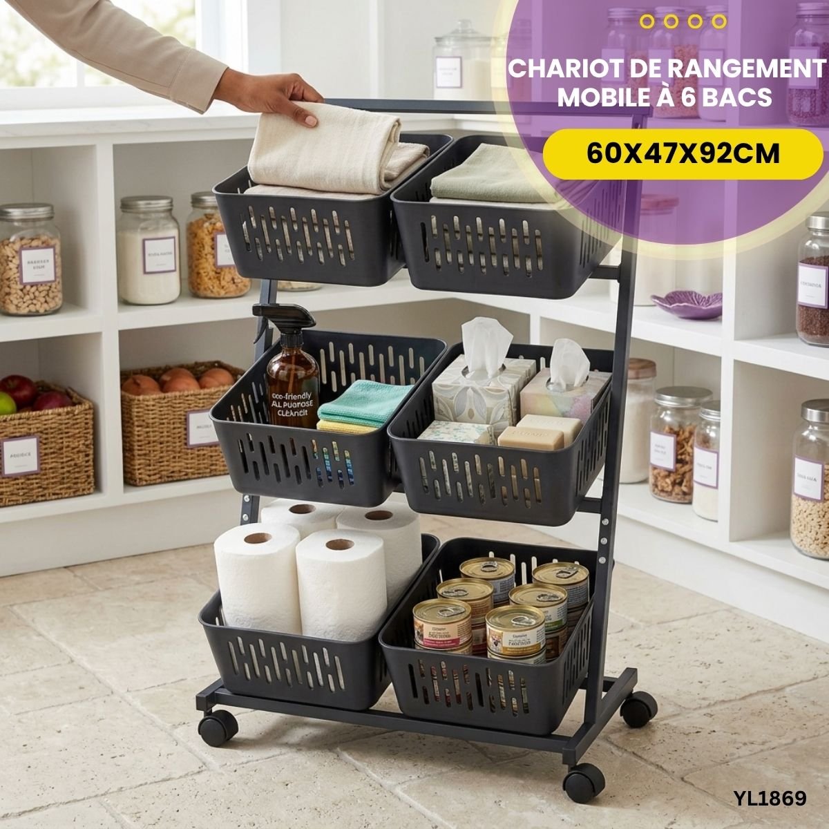 Chariot de rangement mobile à 6 bacs YL1869 – Image 2