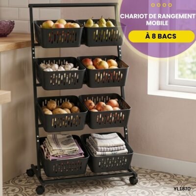 Chariot de rangement mobile à 8 bacs YL1870