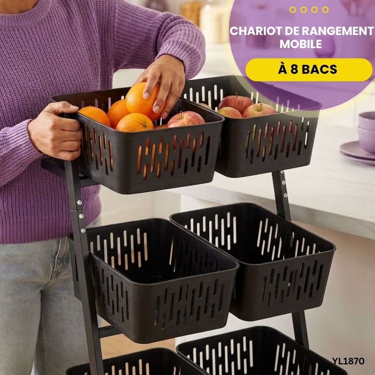 Chariot de rangement mobile à 8 bacs YL1870 – Image 4