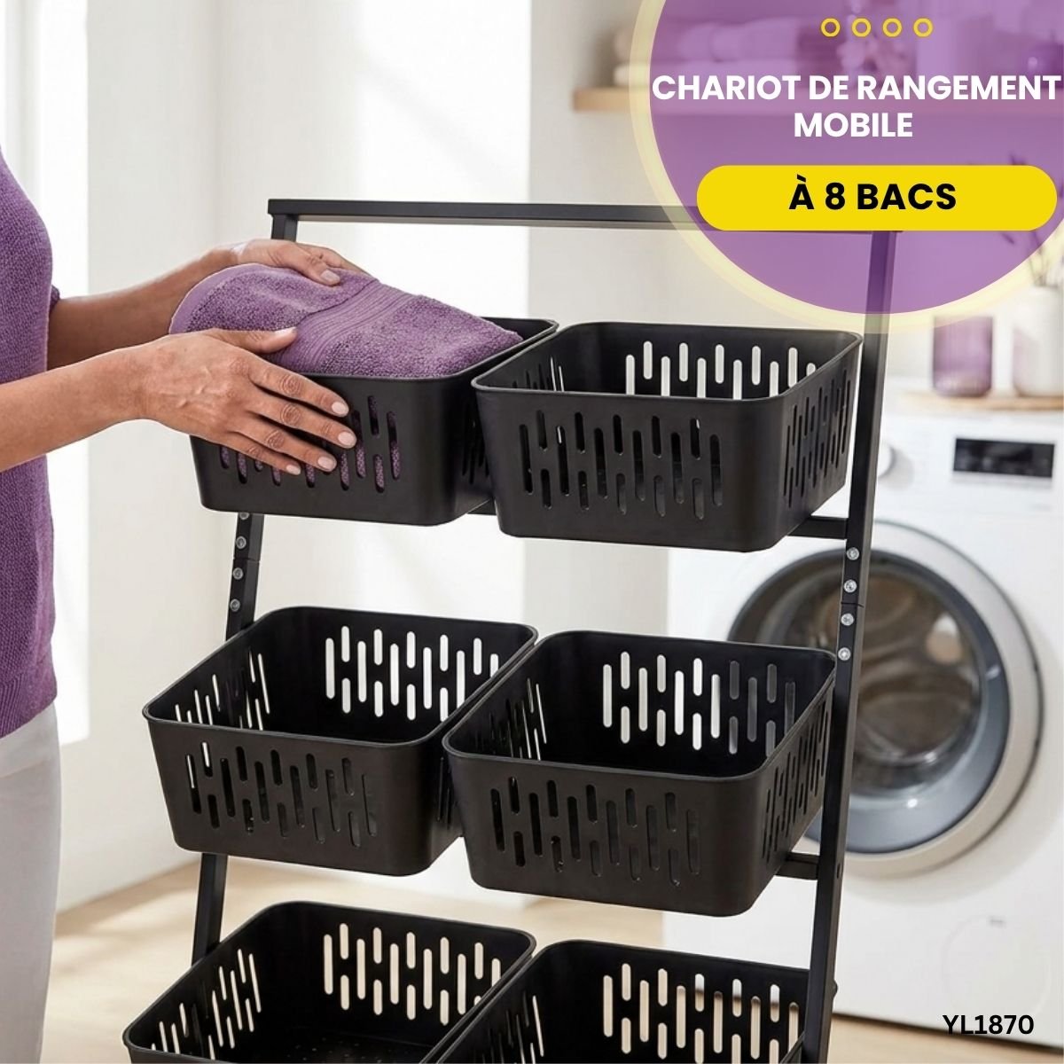 Chariot de rangement mobile à 8 bacs YL1870 – Image 3