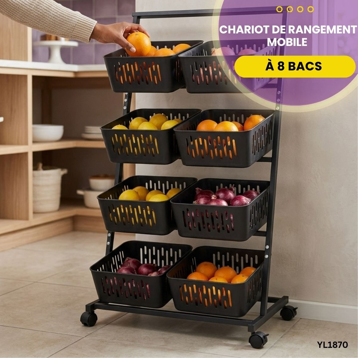 Chariot de rangement mobile à 8 bacs YL1870 – Image 2