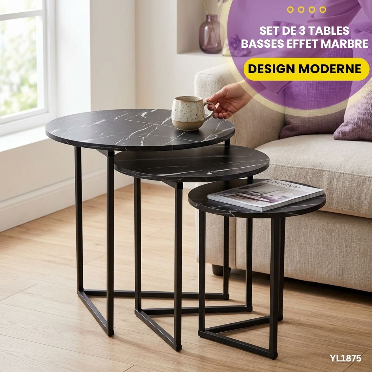 Set de 3 Tables Basses Marbre YL1875