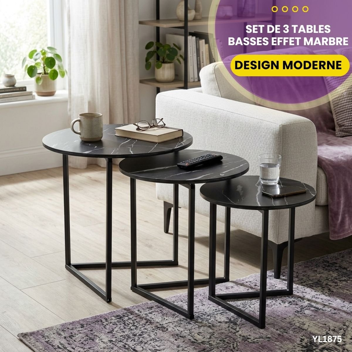 Set de 3 Tables Basses Marbre YL1875 – Image 2