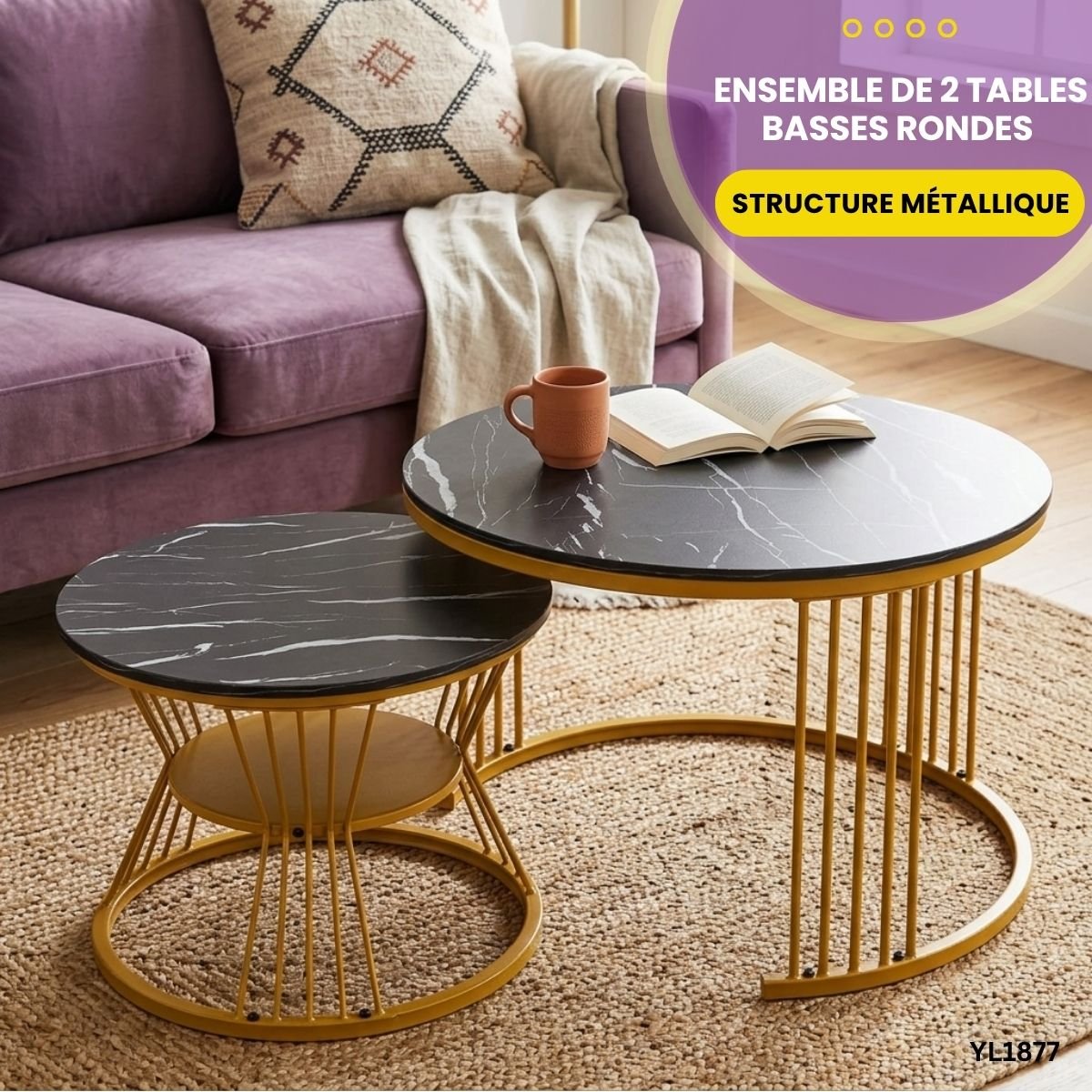 Ensemble de 2 tables basses rondes YL1877 – Image 2
