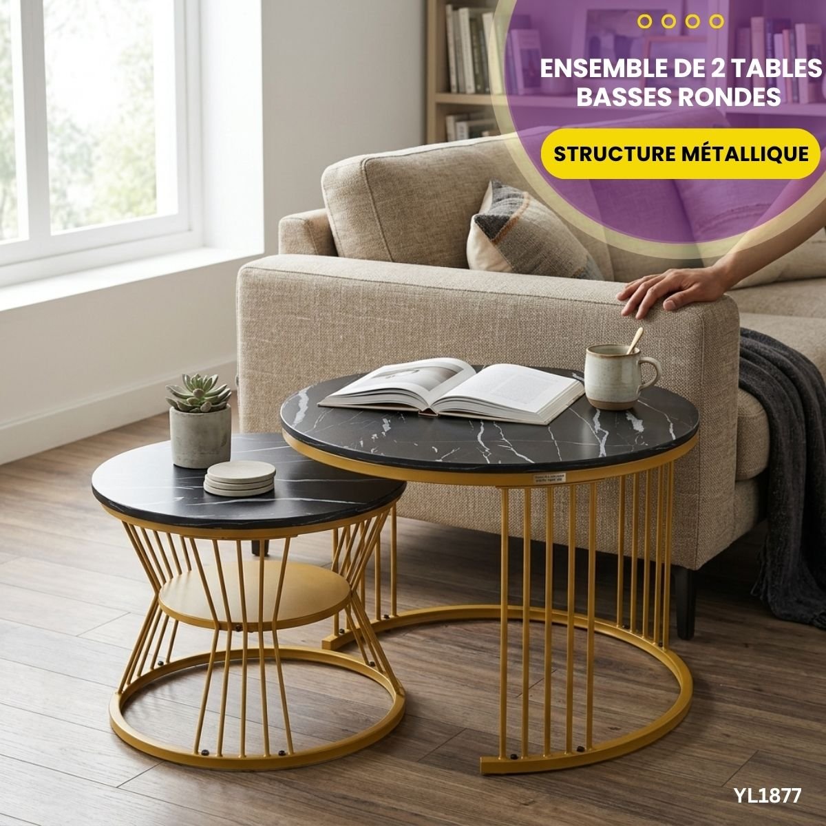 Ensemble de 2 tables basses rondes YL1877