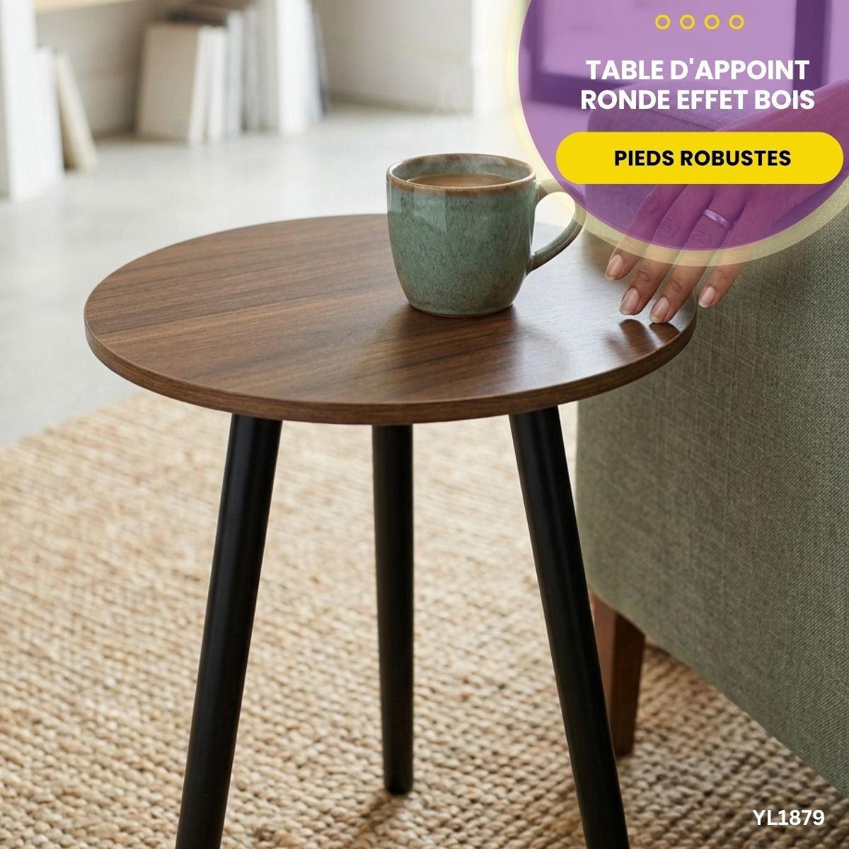 Table d'Appoint Ronde Effet Bois YL1879 – Image 2