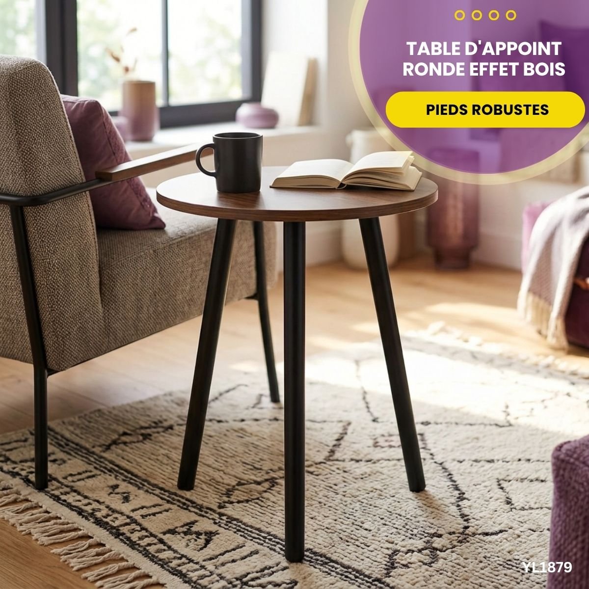 Table d'Appoint Ronde Effet Bois YL1879