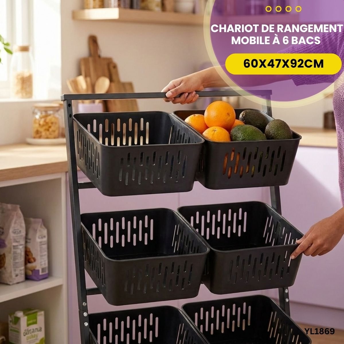 Chariot de rangement mobile à 6 bacs YL1869 – Image 3