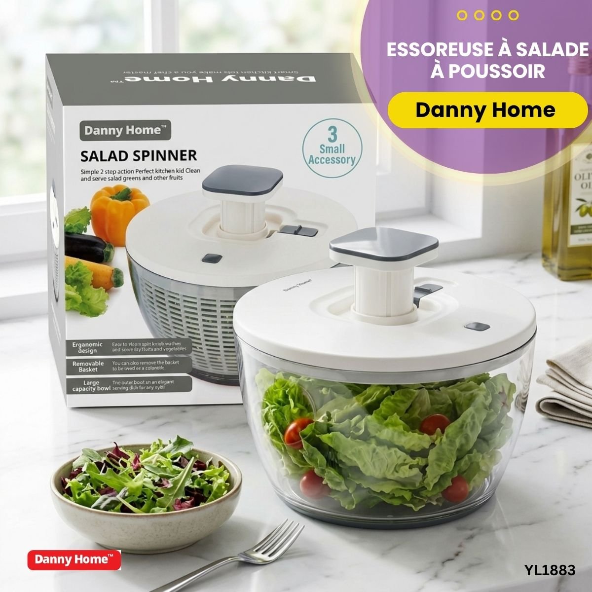 Essoreuse à Salade à Poussoir Danny Home YL1883 – Image 2