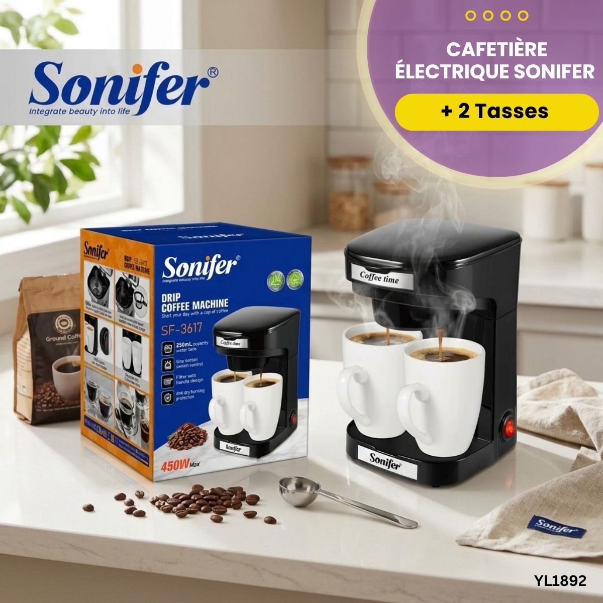 Cafetière Électrique+2 Tasses Sonifer YL1892 – Image 2