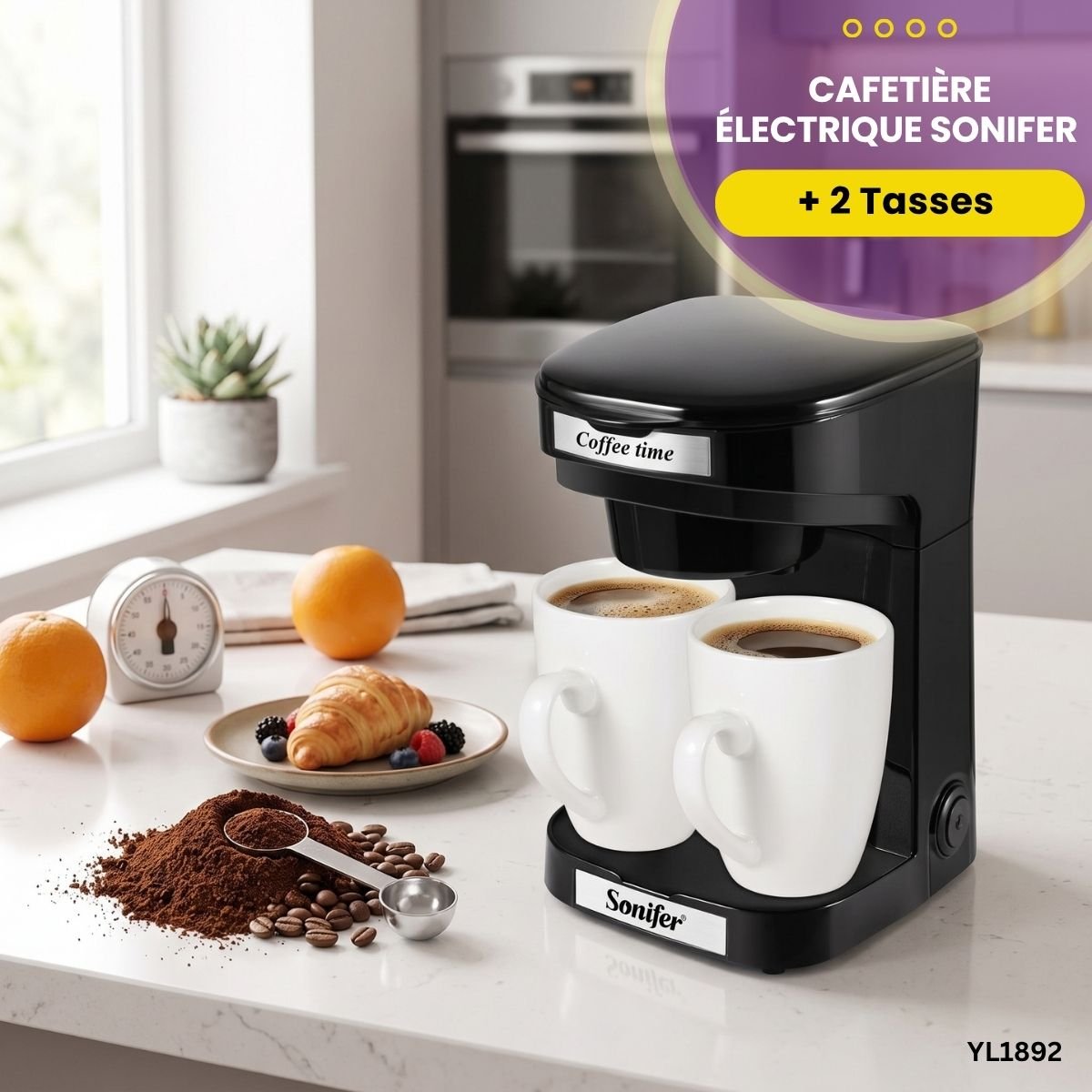 Cafetière Électrique+2 Tasses Sonifer YL1892 – Image 3