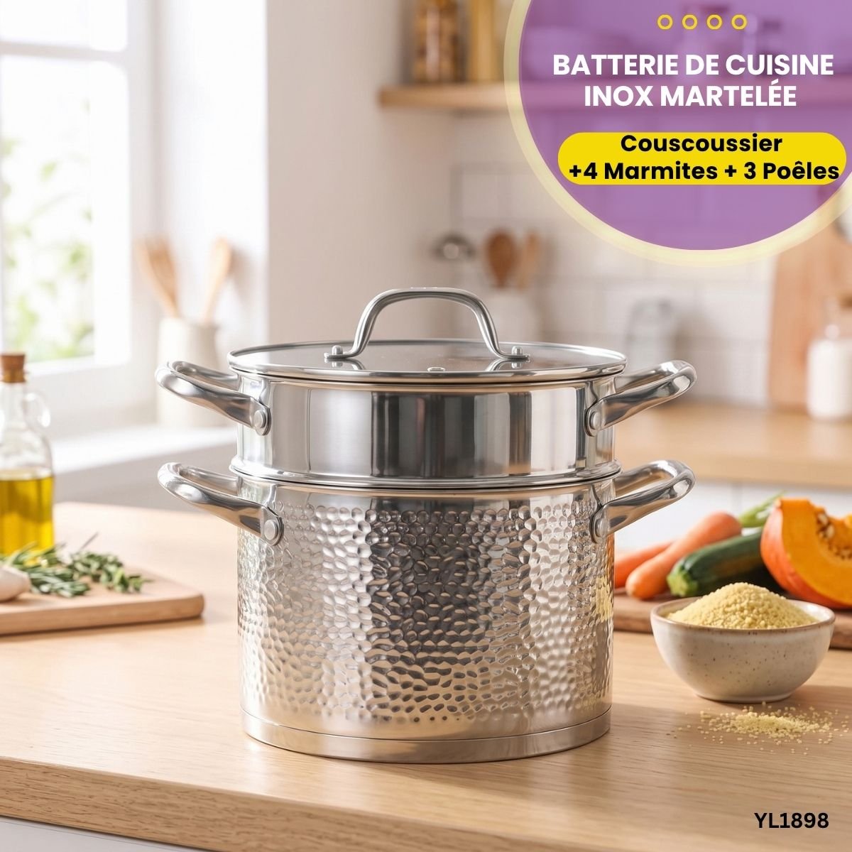 Batterie de Cuisine Inox Martelée YL1898 – Image 3