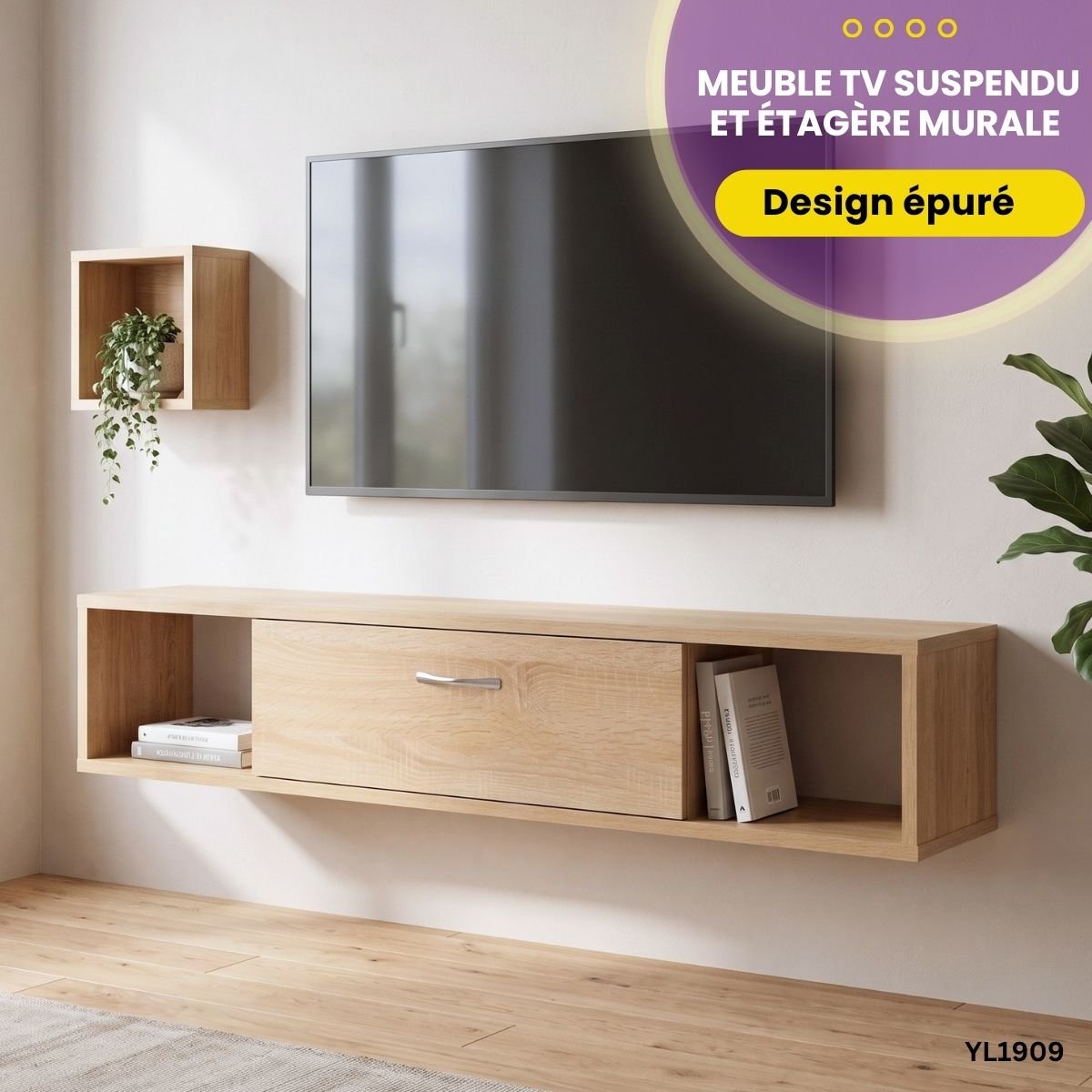 Meuble TV Suspendu + Étagère Murale YL1909
