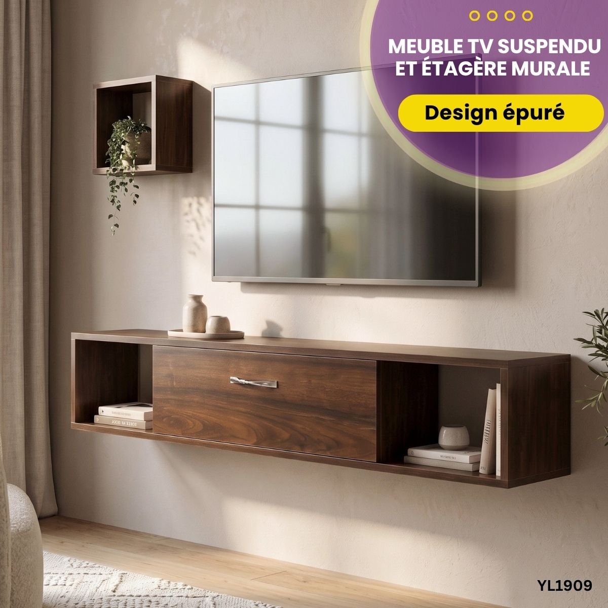 Meuble TV Suspendu + Étagère Murale YL1909 – Image 3