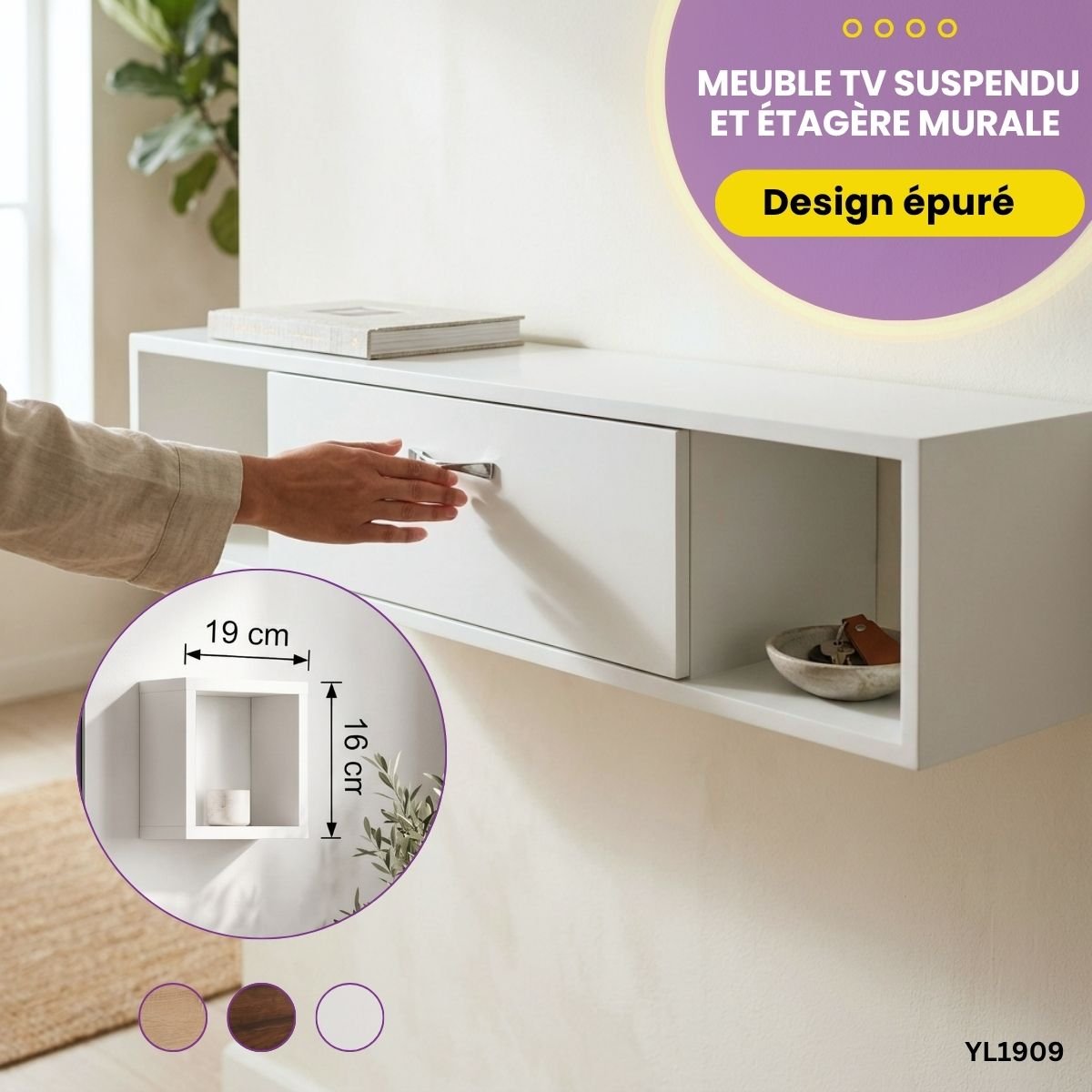 Meuble TV Suspendu + Étagère Murale YL1909 – Image 4