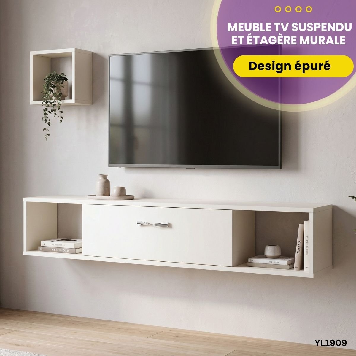 Meuble TV Suspendu + Étagère Murale YL1909 – Image 2