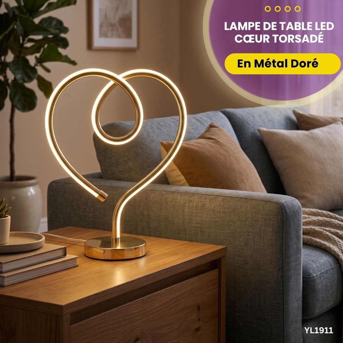 Lampe de Table LED Cœur Torsadé YL1911 – Image 2
