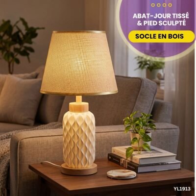 Abat-Jour Tissé & Pied Sculpté YL1913