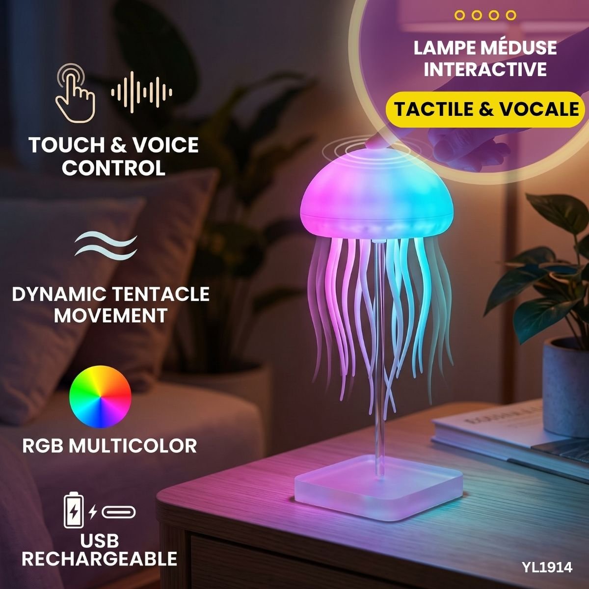 Lampe Méduse Interactive Tactile & Vocale YL1914 – Image 2