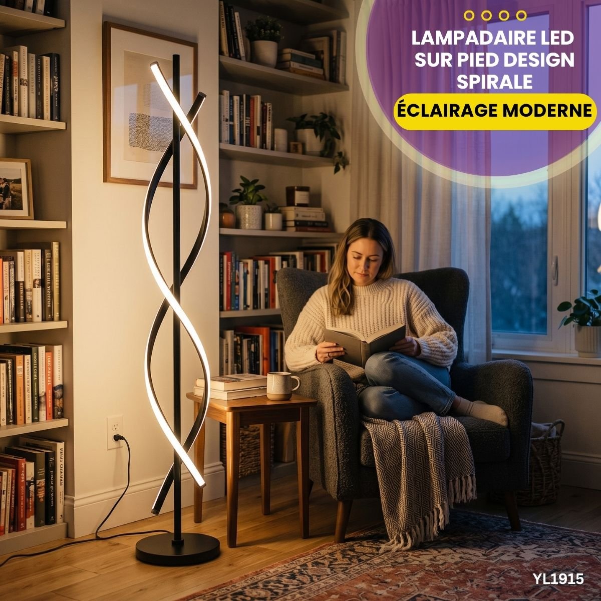 Lampadaire LED Design Spirale Noir YL1915 – Image 4