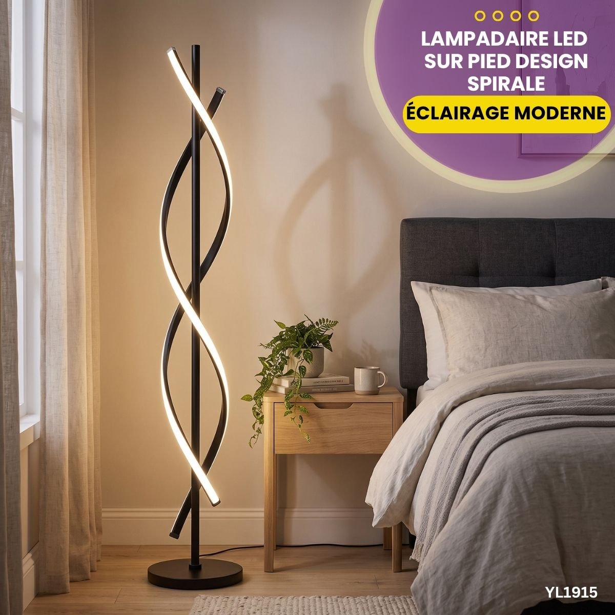 Lampadaire LED Design Spirale Noir YL1915 – Image 2