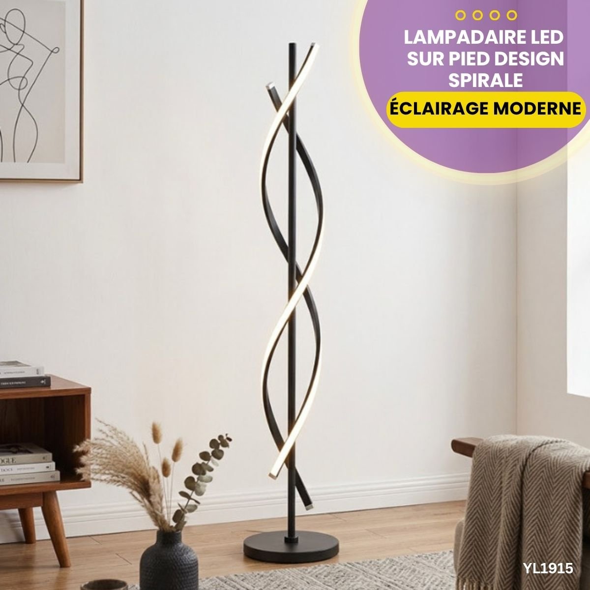 Lampadaire LED Design Spirale Noir YL1915 – Image 3