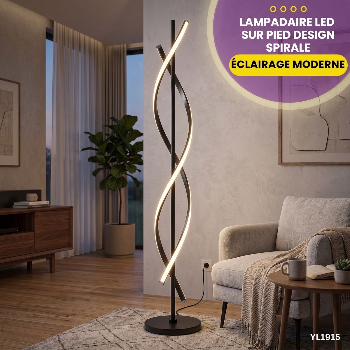 Lampadaire LED Design Spirale Noir YL1915