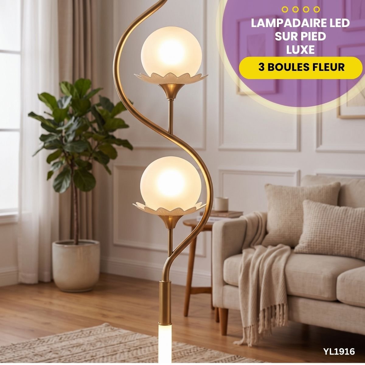 Lampadaire LED Sur Pied 3 Boules Fleur YL1916 – Image 3