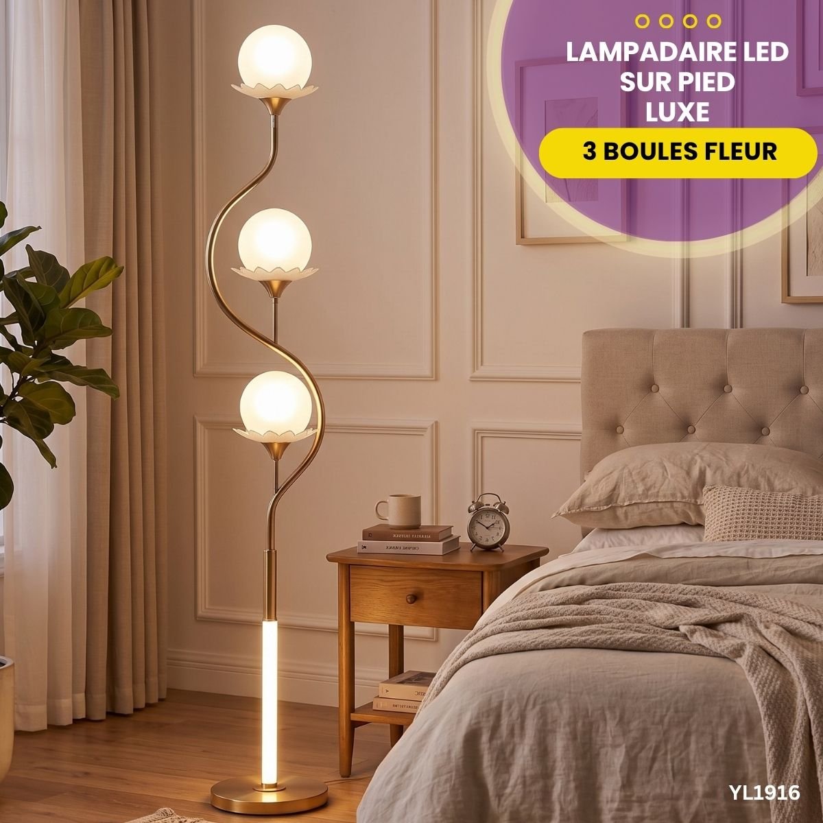 Lampadaire LED Sur Pied 3 Boules Fleur YL1916 – Image 2
