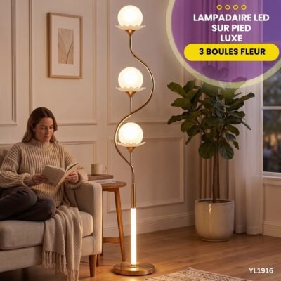 Lampadaire LED Sur Pied 3 Boules Fleur YL1916