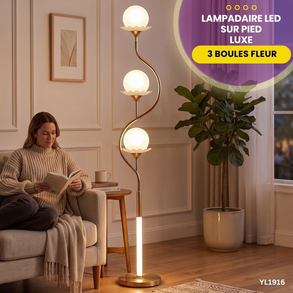 Lampadaire LED Sur Pied 3 Boules Fleur YL1916