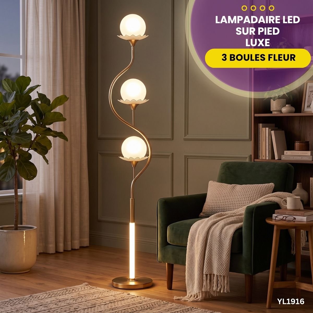 Lampadaire LED Sur Pied 3 Boules Fleur YL1916 – Image 4