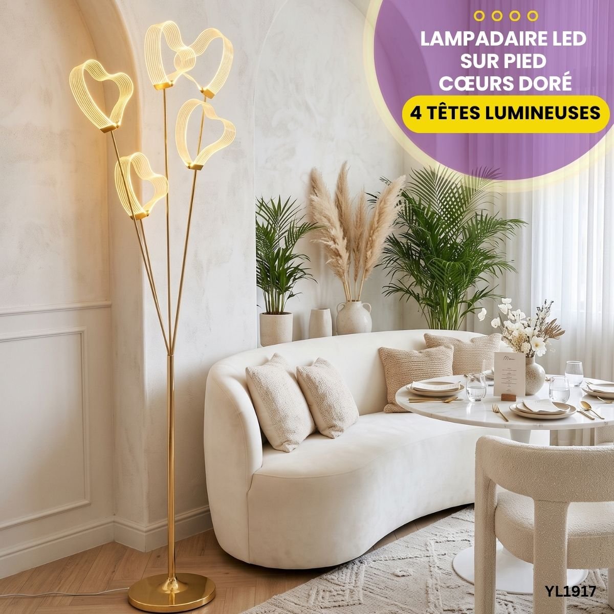 Lampadaire LED Sur Pied Cœurs Doré YL1917 – Image 3