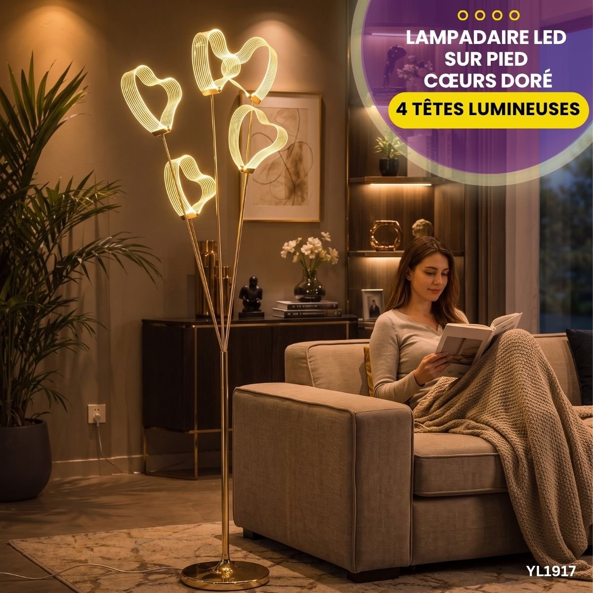 Lampadaire LED Sur Pied Cœurs Doré YL1917 – Image 4