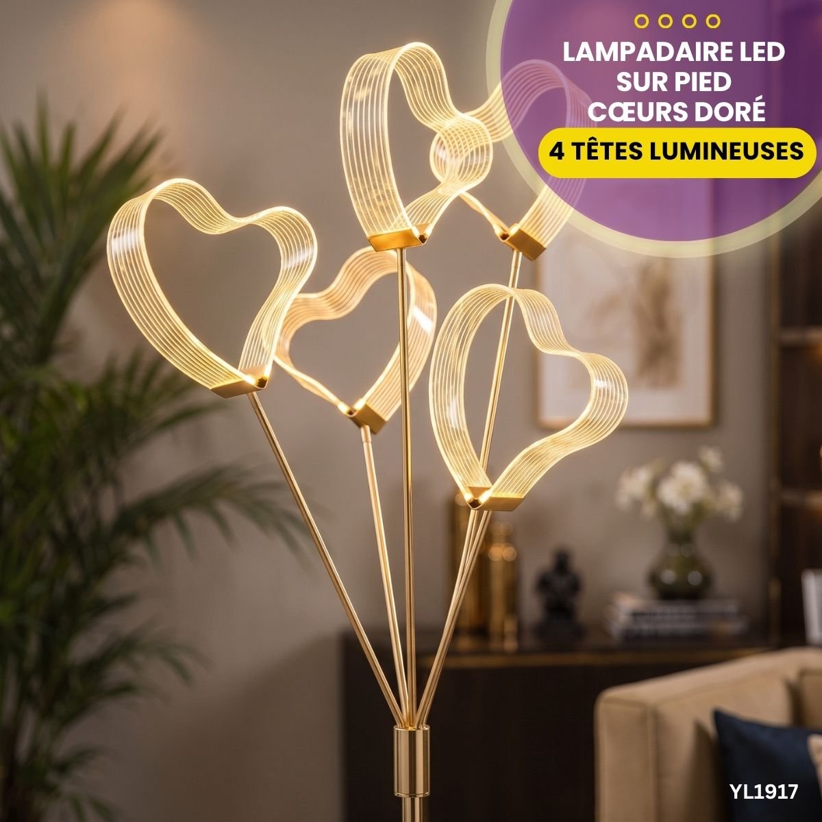 Lampadaire LED Sur Pied Cœurs Doré YL1917 – Image 2