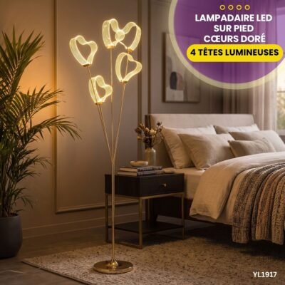 Lampadaire LED Sur Pied Cœurs Doré YL1917