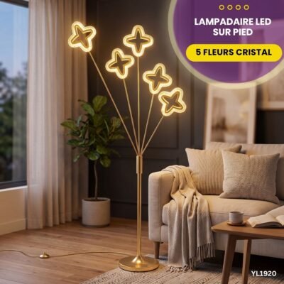 Lampadaire LED Sur Pied 5 Fleurs Cristal YL1920