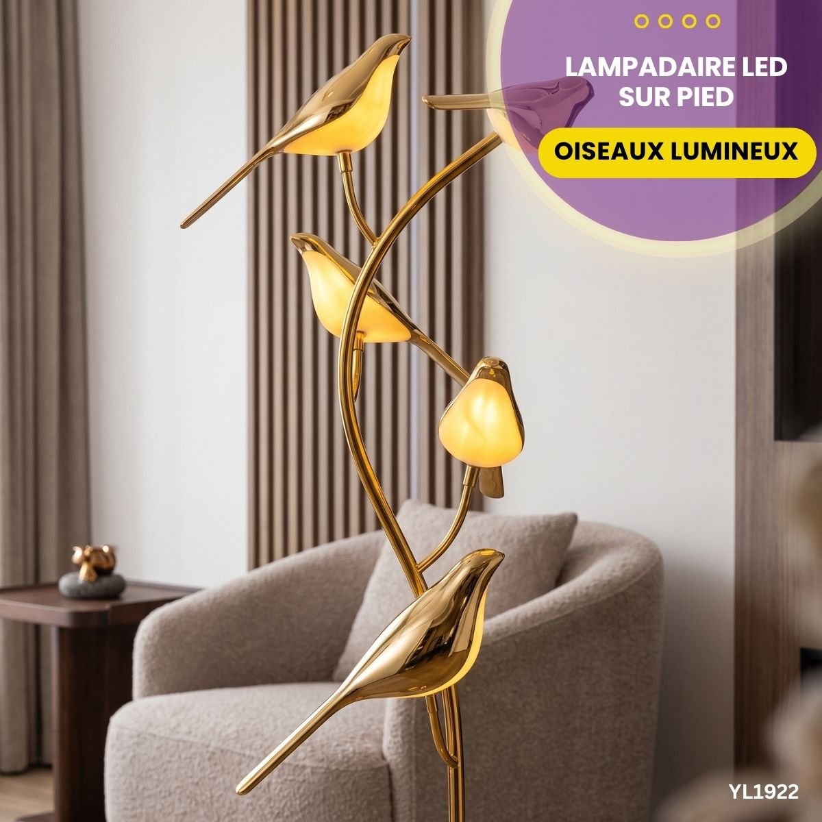 Lampadaire LED Sur Pied Oiseaux Lumineux YL1922 – Image 2