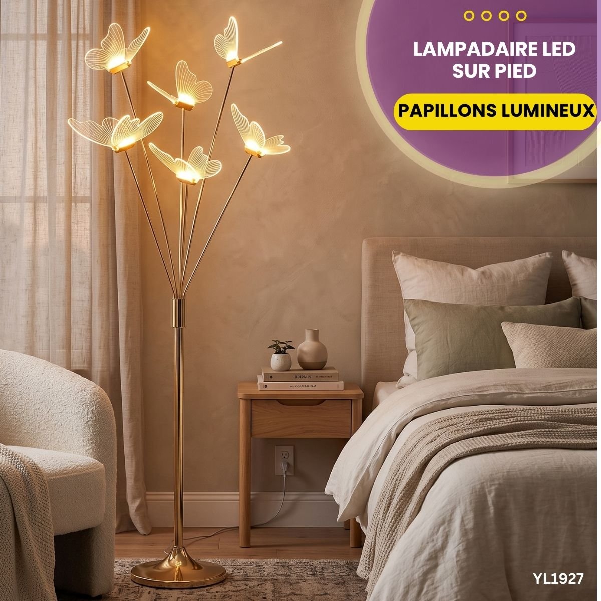 Lampadaire LED Sur Pied Papillons Lumineux YL1927 – Image 3