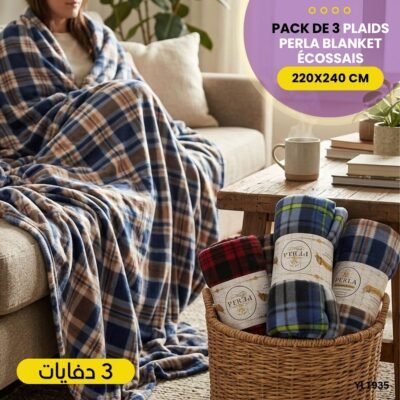Pack de 3 Plaids Perla Blanket Écossais YL1935