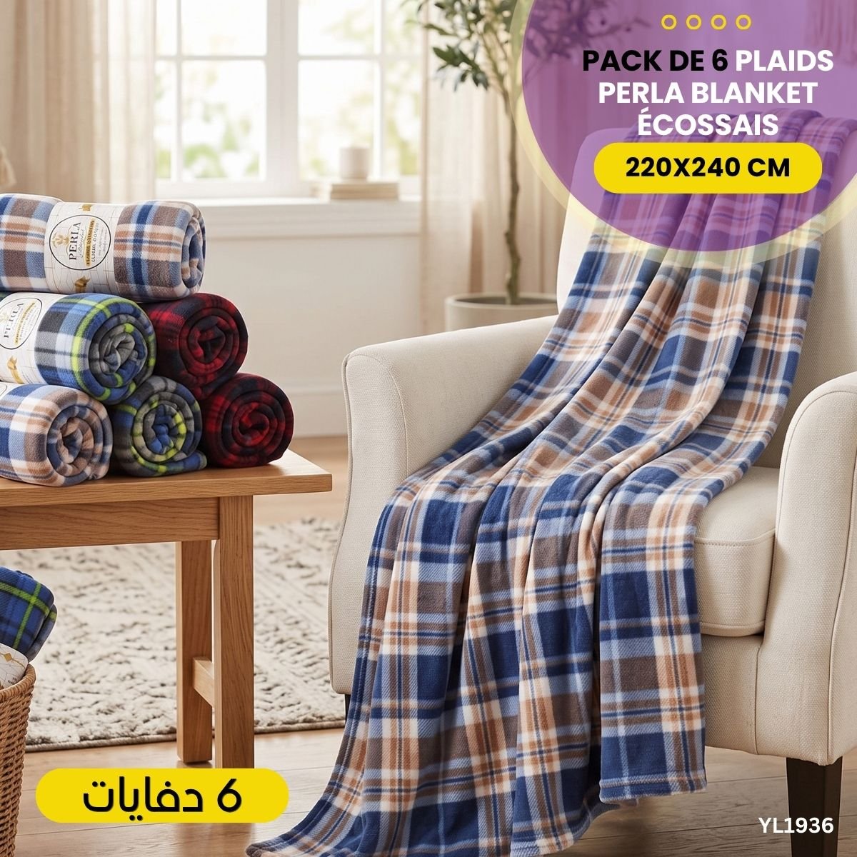 Pack de 6 Plaids Perla Blanket Écossais YL1936 – Image 4