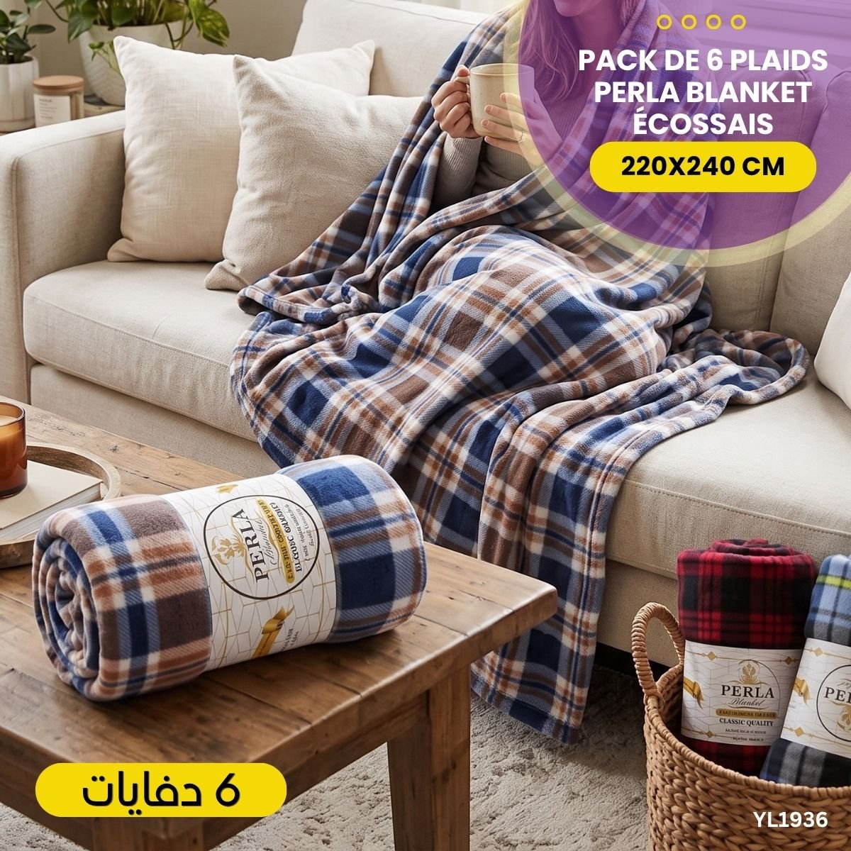 Pack de 6 Plaids Perla Blanket Écossais YL1936 – Image 2