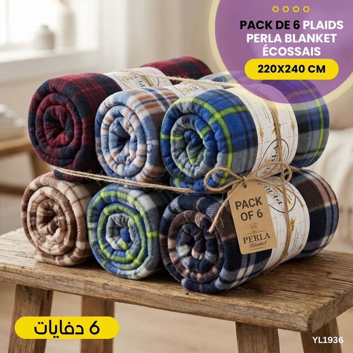 Pack de 6 Plaids Perla Blanket Écossais YL1936