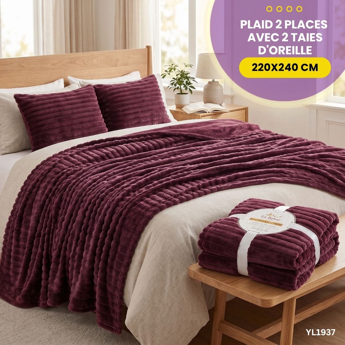 Plaid 2 Places avec 2 Taies d'Oreiller YL1937 – Image 3