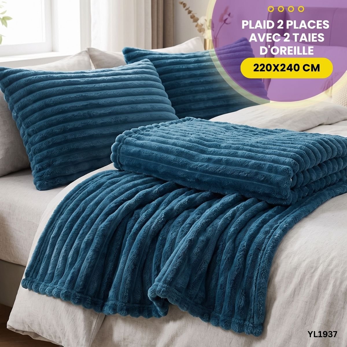 Plaid 2 Places avec 2 Taies d'Oreiller YL1937 – Image 4