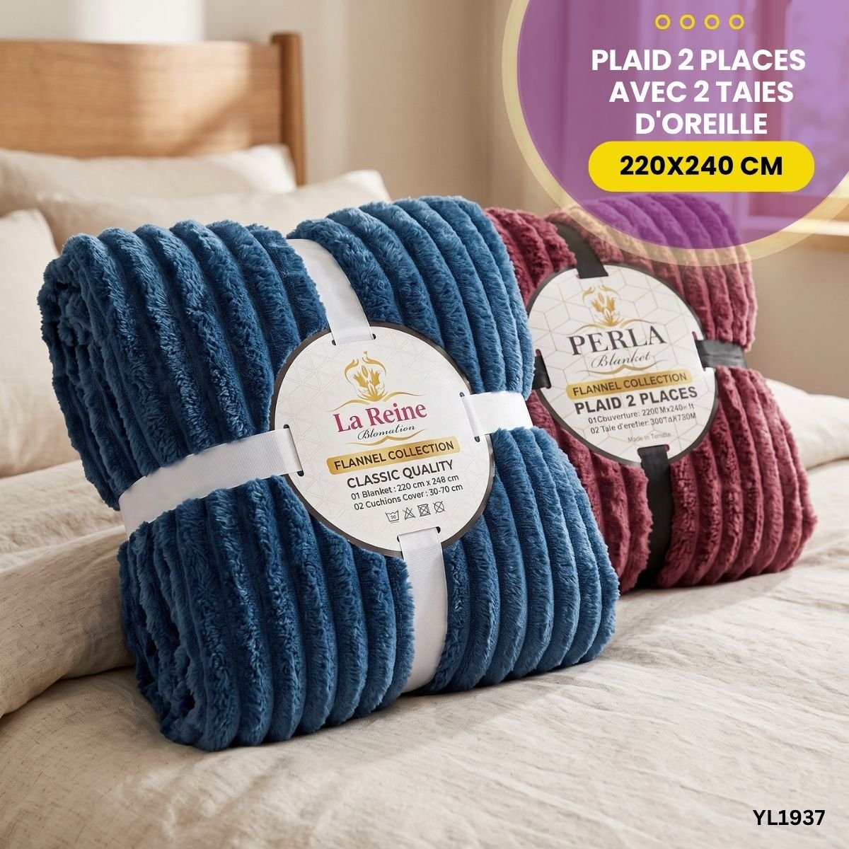 Plaid 2 Places avec 2 Taies d'Oreiller YL1937 – Image 2
